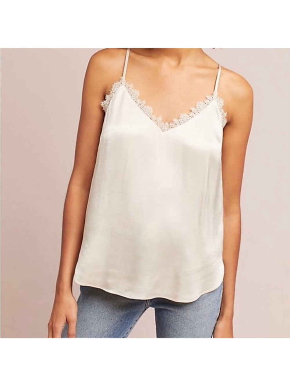Anthropologie Lace Trim Satin Cami Tank Top